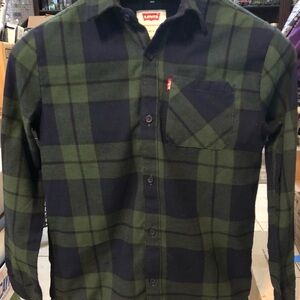 Levi's Boys Dark Green and Black Plaid Shirt Size 14/16